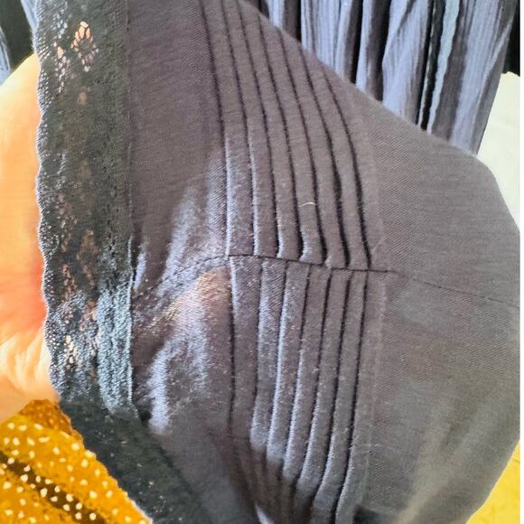 Free People Navy Boho Cottage Core Teared Lace Hi Low Maxi Dress Bell Sleeve 2 - Picture 10 of 16